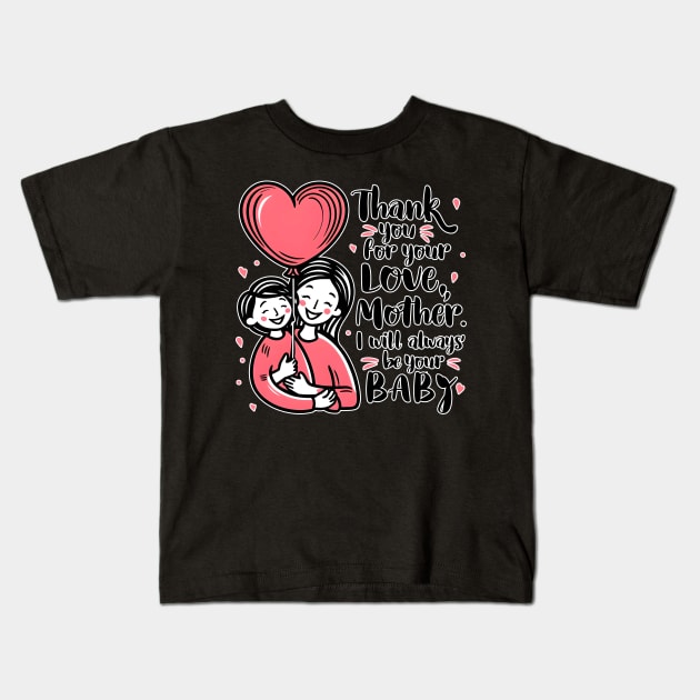 Thank you for your love mother, I will always be your baby! Kids T-Shirt by Inkspire Apparel designs